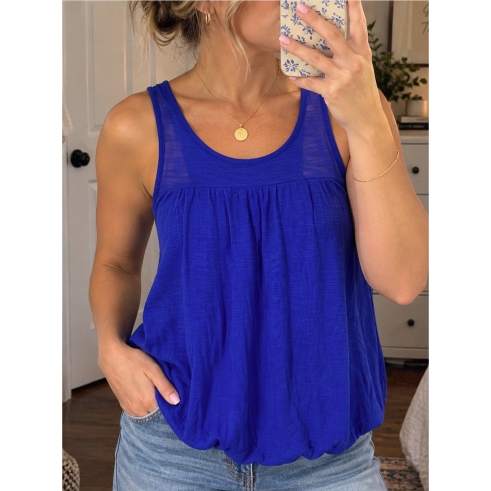 American Eagle Y2K Babydoll Tank Top XS Cobalt Blue Bubble Hem Empireā Waist